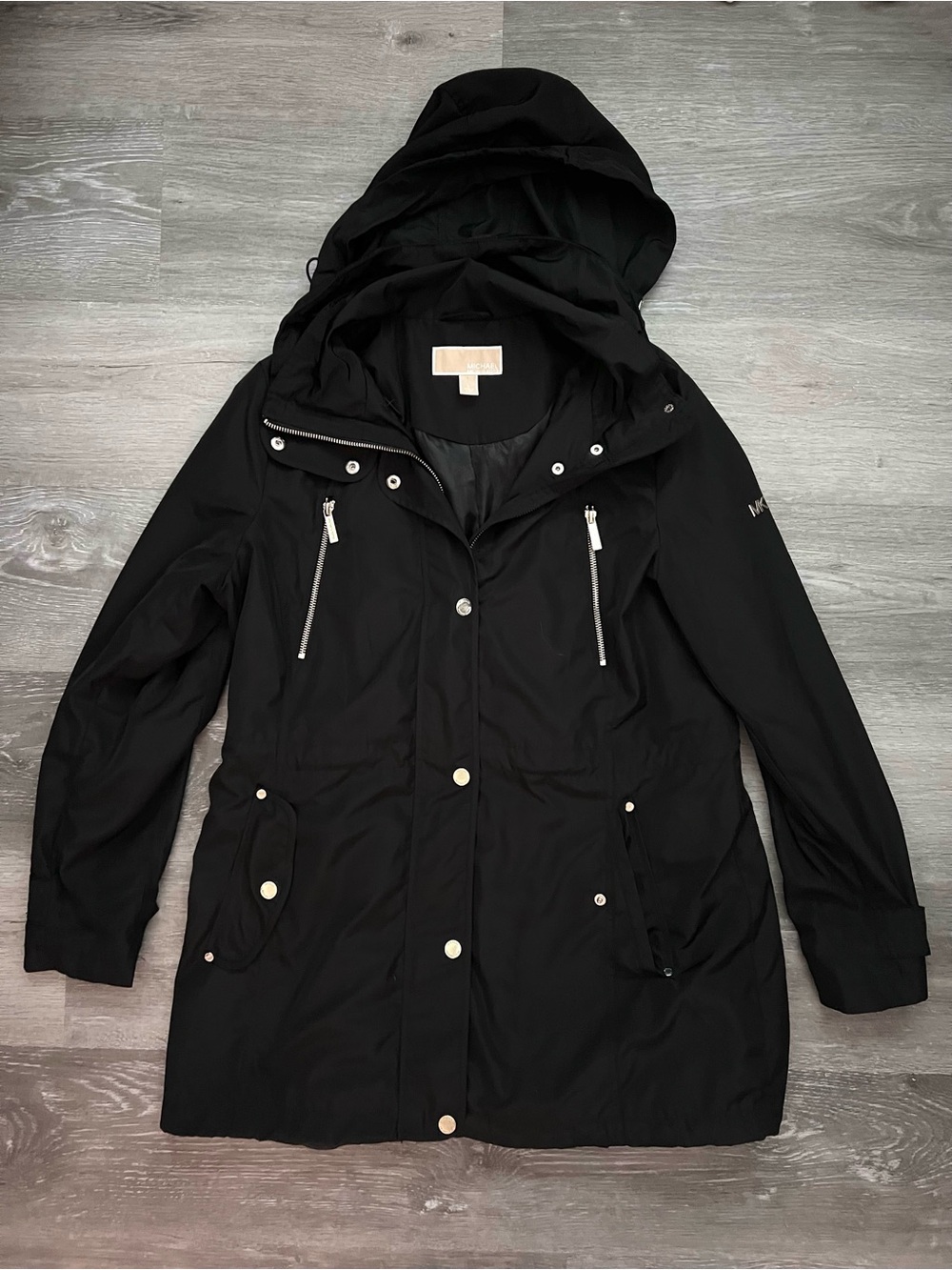 Michael Kors Black Nylon Longline Hooded Trenchcoat
